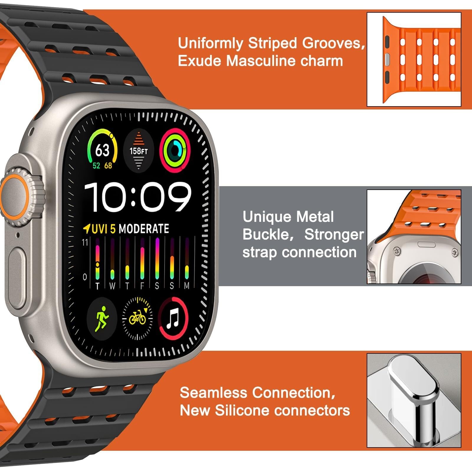 Pasek do zegarka Apple Watch 49 mm, 45 mm, 44 mm, 42 mm, dla kobiet, mężczyzn, sportowy magnetyczny pasek silikonowy do iWatch SE SE2 i serii 9/8/7/6/5/4 Ultra 2/Ultra, 49/45/44/42mm, Agat