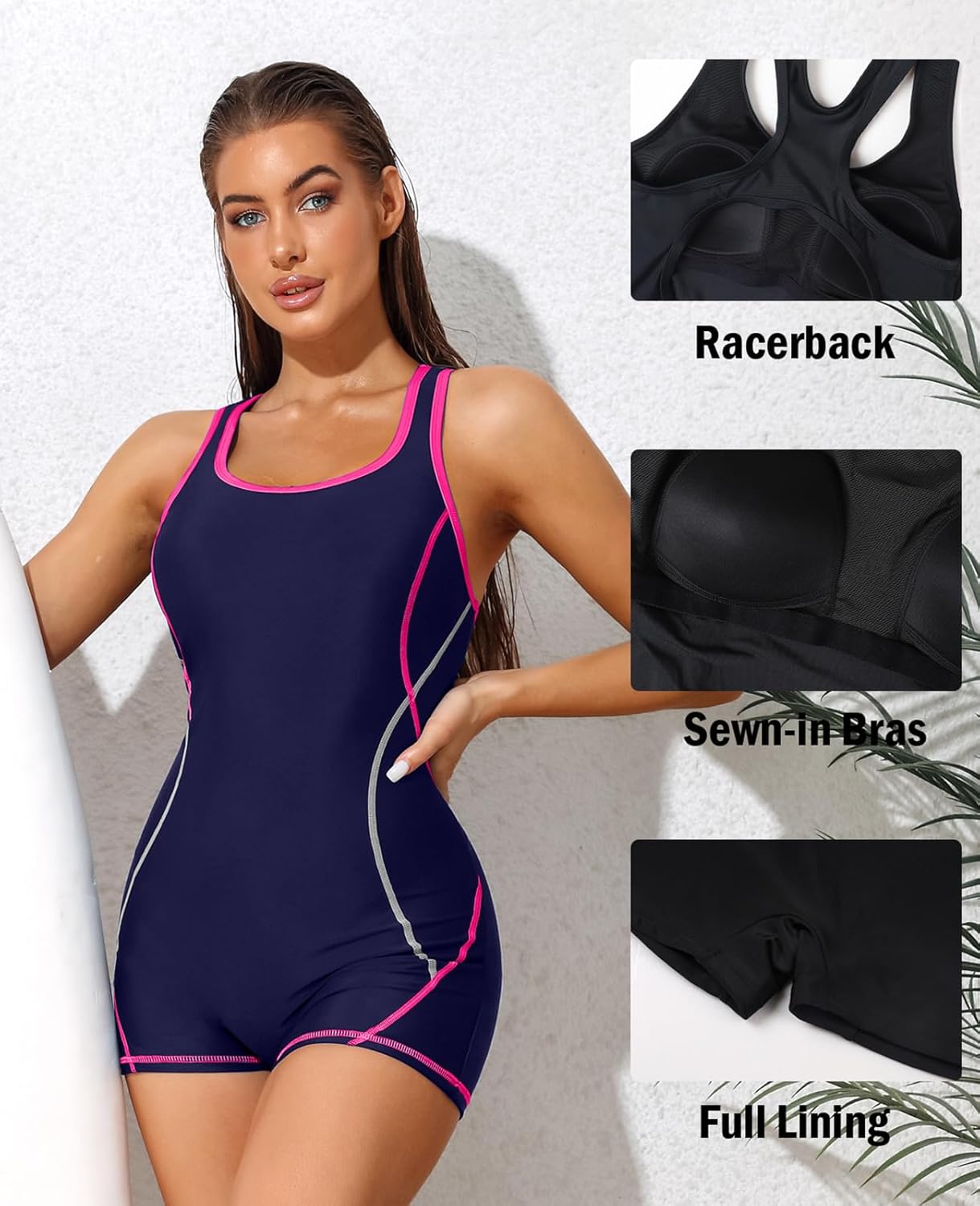 beautyin Women Athletic One Piece Boyleg Racerback Swimming Suits Bathing Suit - Image 6