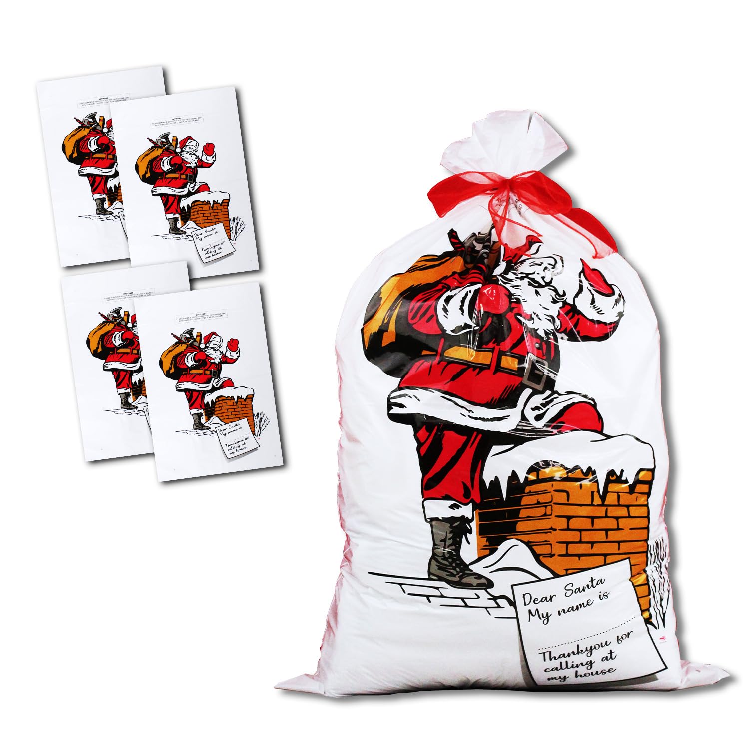 Ebuygb Giant White Santa Sack Large Stocking Bag For Presents & Gifts (Pack Of 4 Plastic,