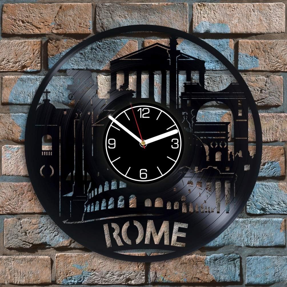 Rome Vinyl Record Wall Clock Italy Decoration 12 inch Wall Clock Travel Art Birthday Gift for Man Rome Wall Art Italy Wall Clock Modern Travel Vinyl Clock Rome Art Xmas Gift for Boy