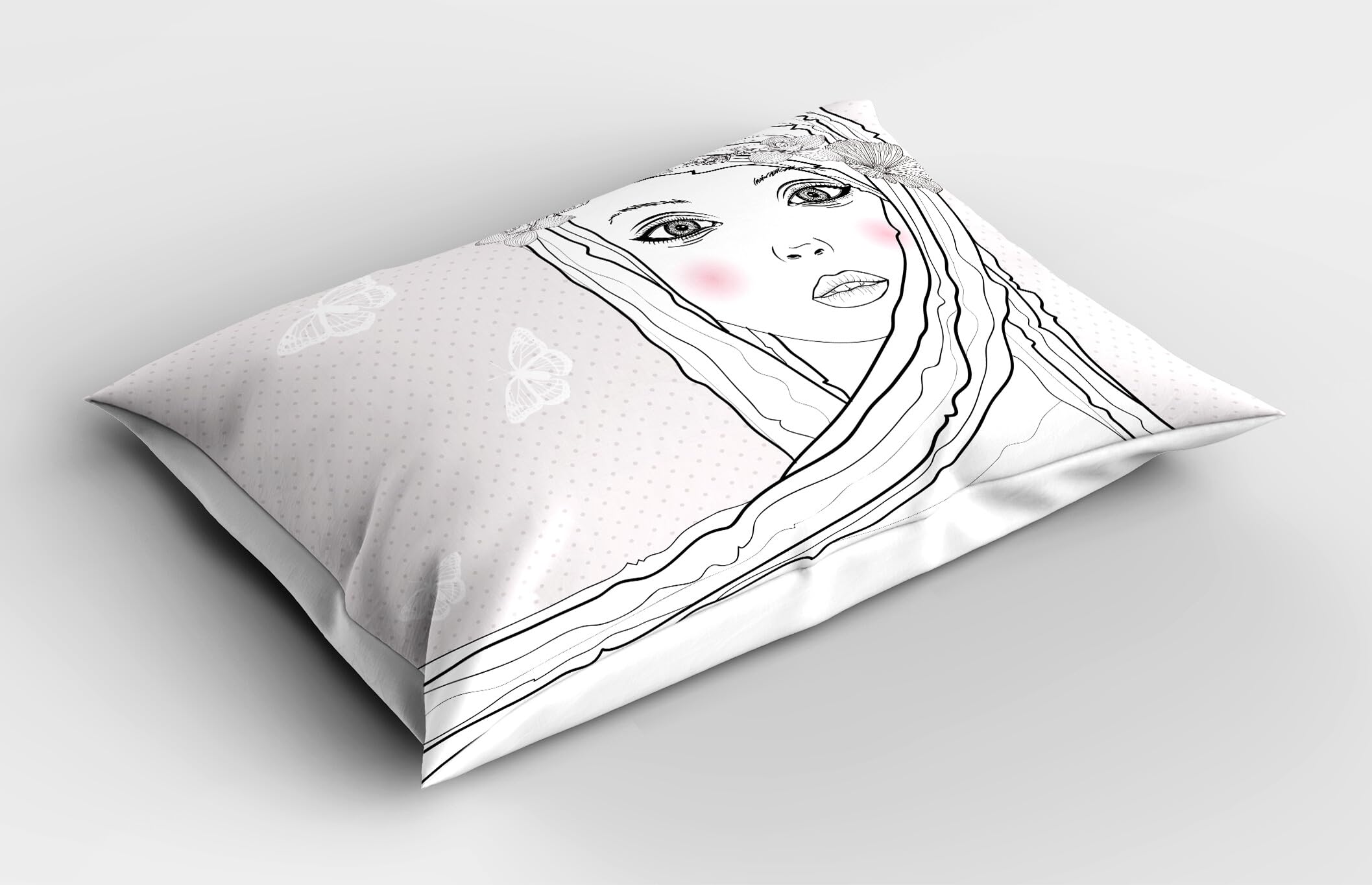 Ambesonne Teen Room Pillow Sham Set of 2, Face Young Girl with Floral Wreath on Hair and Butterfly Design, Quality Microfiber Bedding Item for All Seasons, 26