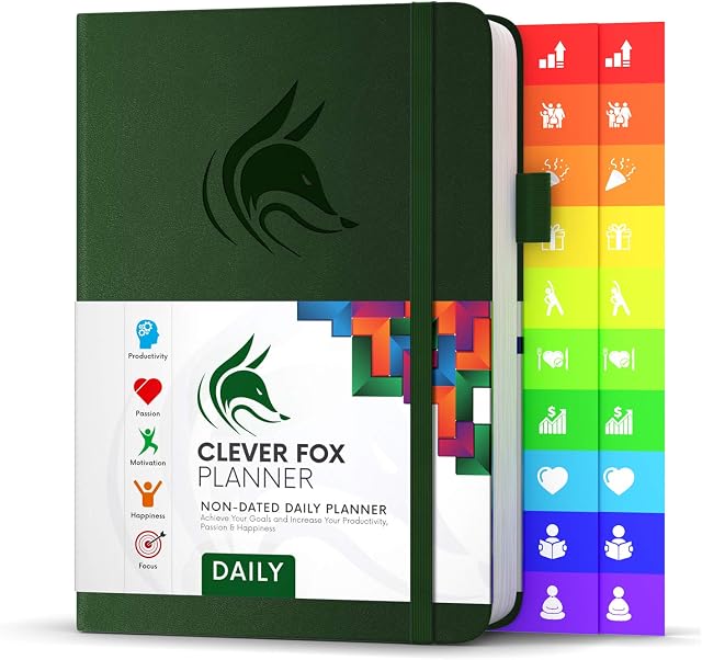 Clever Fox Planner Daily  Best Agenda & Daily Calendar to Boost Productivity & Hit Your Goals  Gratitude Journal Personal Daily Organizer  14.5x21cm, Lasts 6 Months, Undated, Forest Green