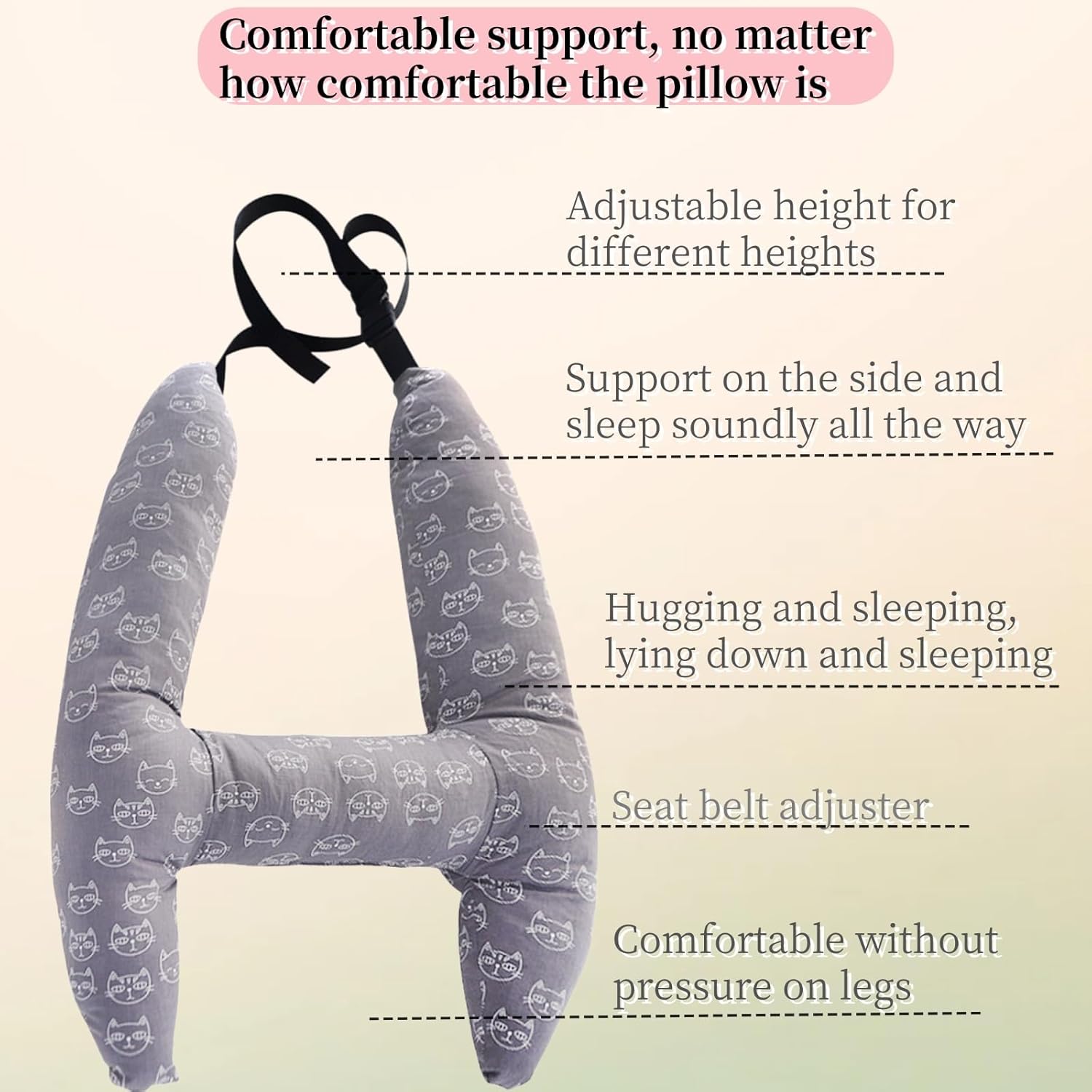 Travel Pillow for Kids Car Pillow for Sleeping Neck Pillow for Car Seat Head Neck Support Seatbelt Pillow for Roadtrip