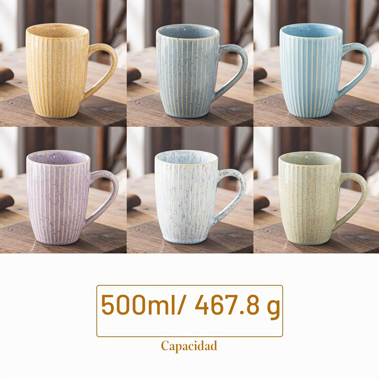 Yundu - Juego de 6 tazas de café de 16 onzas, tazas de café grandes, taza de cerámica con asa, tazas de enemigo Latte, té, capuchino, varios colores