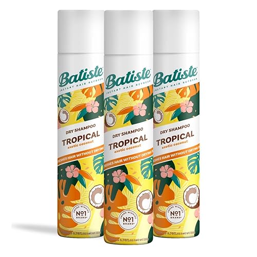 Batiste Dry Shampoo in Tropical 200ml, Coconut & Floral Fragrance, No Rinse Spray to Refresh Hair in Between Washes (Pack of 3) - 200ml(Pack of 3)