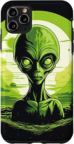 Vista 25 de iPhone 14 Pro Cute Green Alien Head UFO Space Face Alien Case