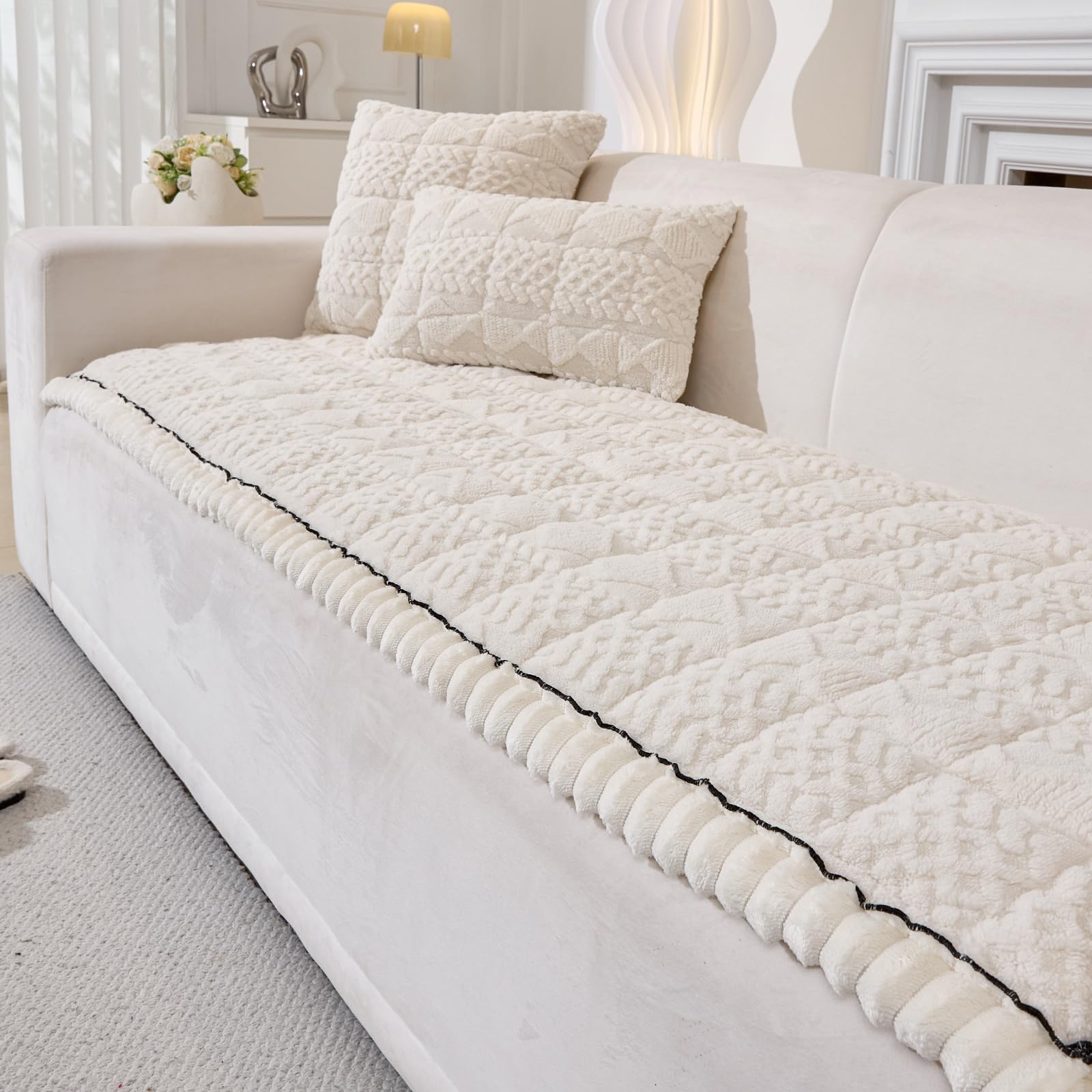 tianxinbaobei Thick Dog Sofa Cover Washable, Non Slip Fuzzy Pet Couch Covers for Sofa, Soft Plush Sofa Pad Protector for 2 Cushion, Pet Friendly Settee Covers (White, 27.6" x 59"/70x150cm) — image 1