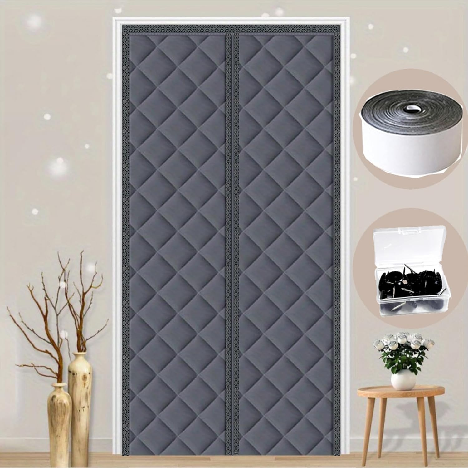 熱磁気ドアカーテン、冬用ドアカバードアカバーカーテン、戸口用、冷温断熱、サイズ38インチ&times;82インチ(81.3 x 82インチ)