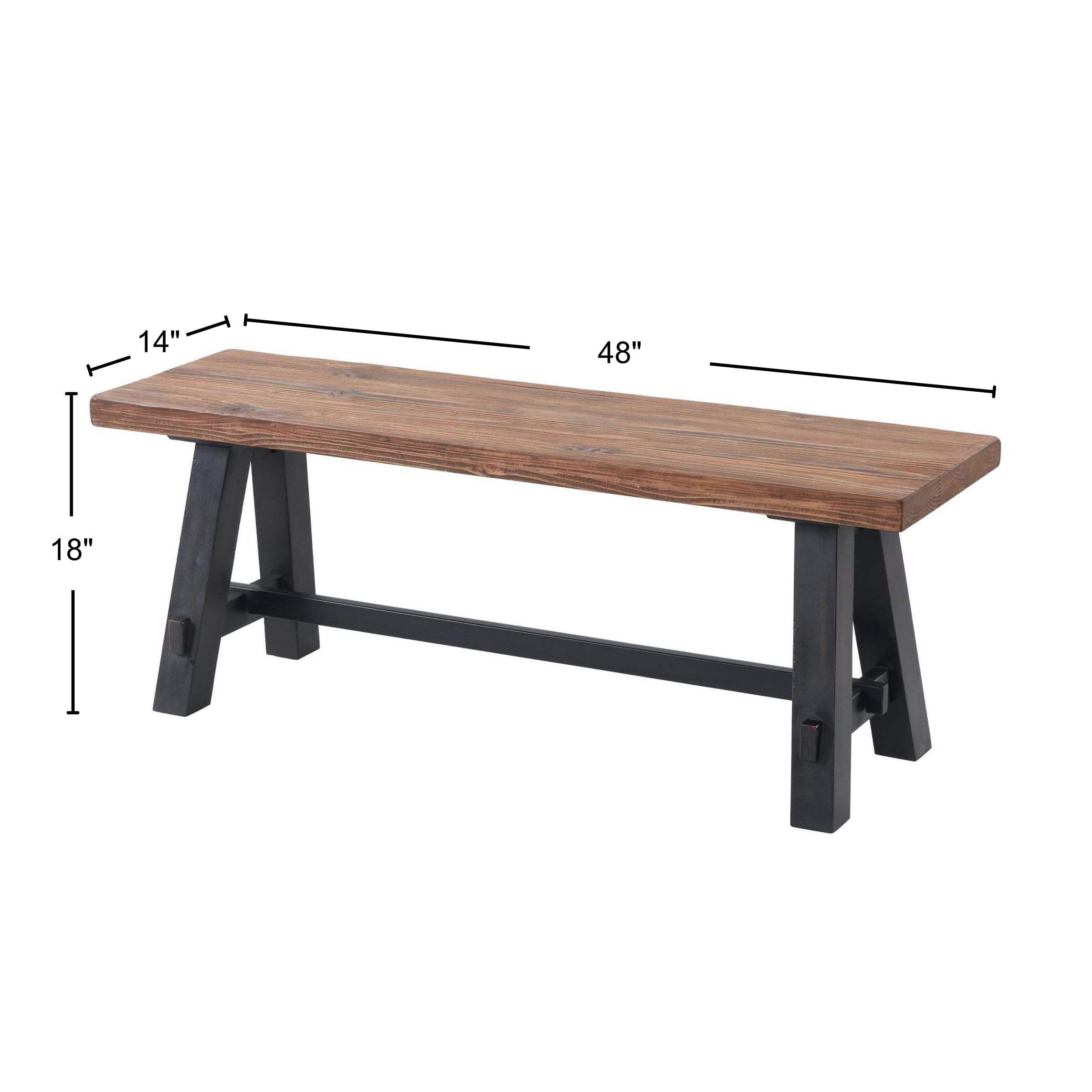 Adam 48-Inch Rustic Industrial Solid Wood Entryway Bench with Distressed Black Sawhorse Legs – Sturdy Accent Seating for Living Room, Mudroom, Dining Room, and Laundry Room by Alaterre Furniture