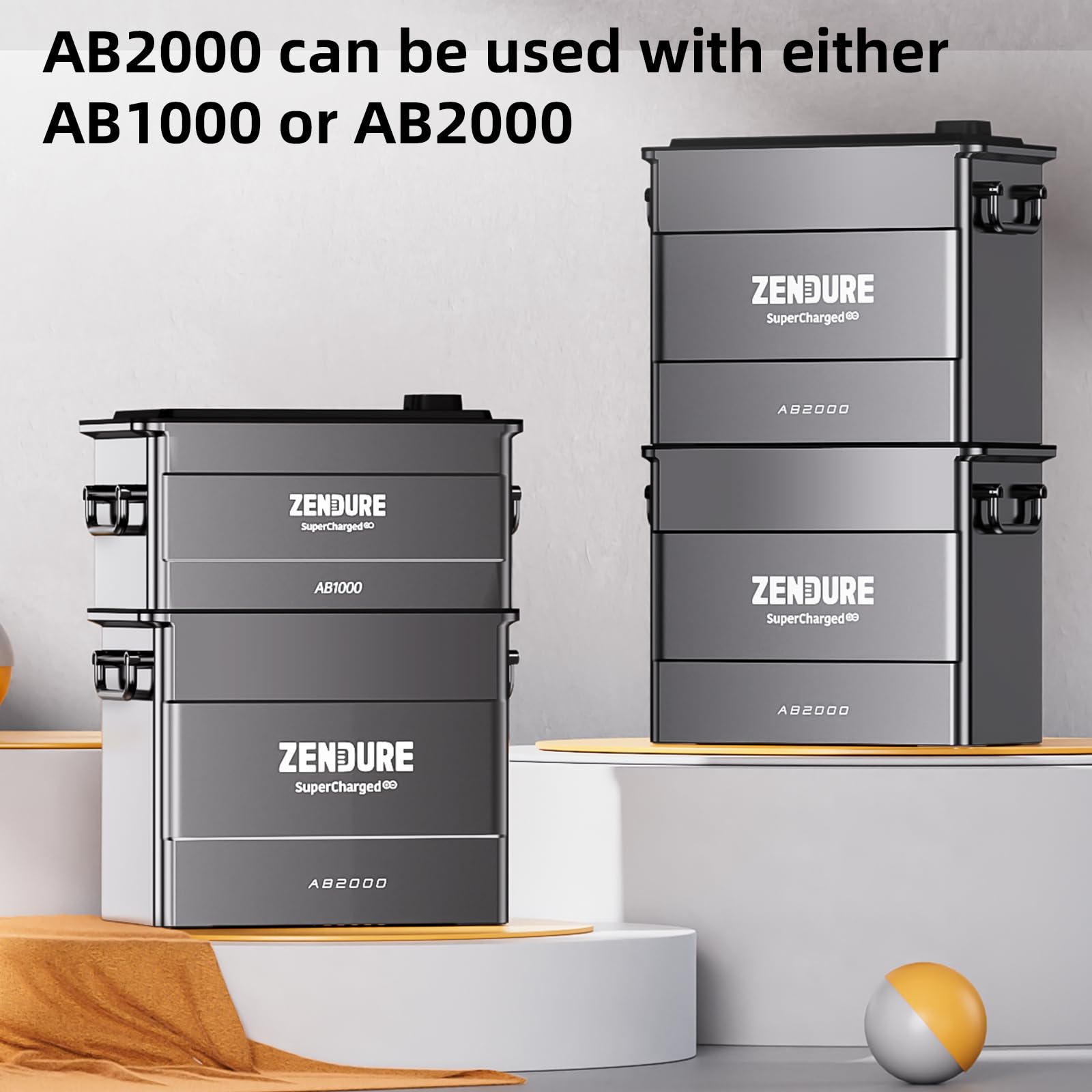 Zendure AB2000, Almacenamiento para SolarFlow Central Eléctrica de Balcón, 1920Wh LiFePO₄, 7680Wh Capacidad Ampliable, Entrada/Salida 1200W, Impermeable IP65, Fácil instalación.