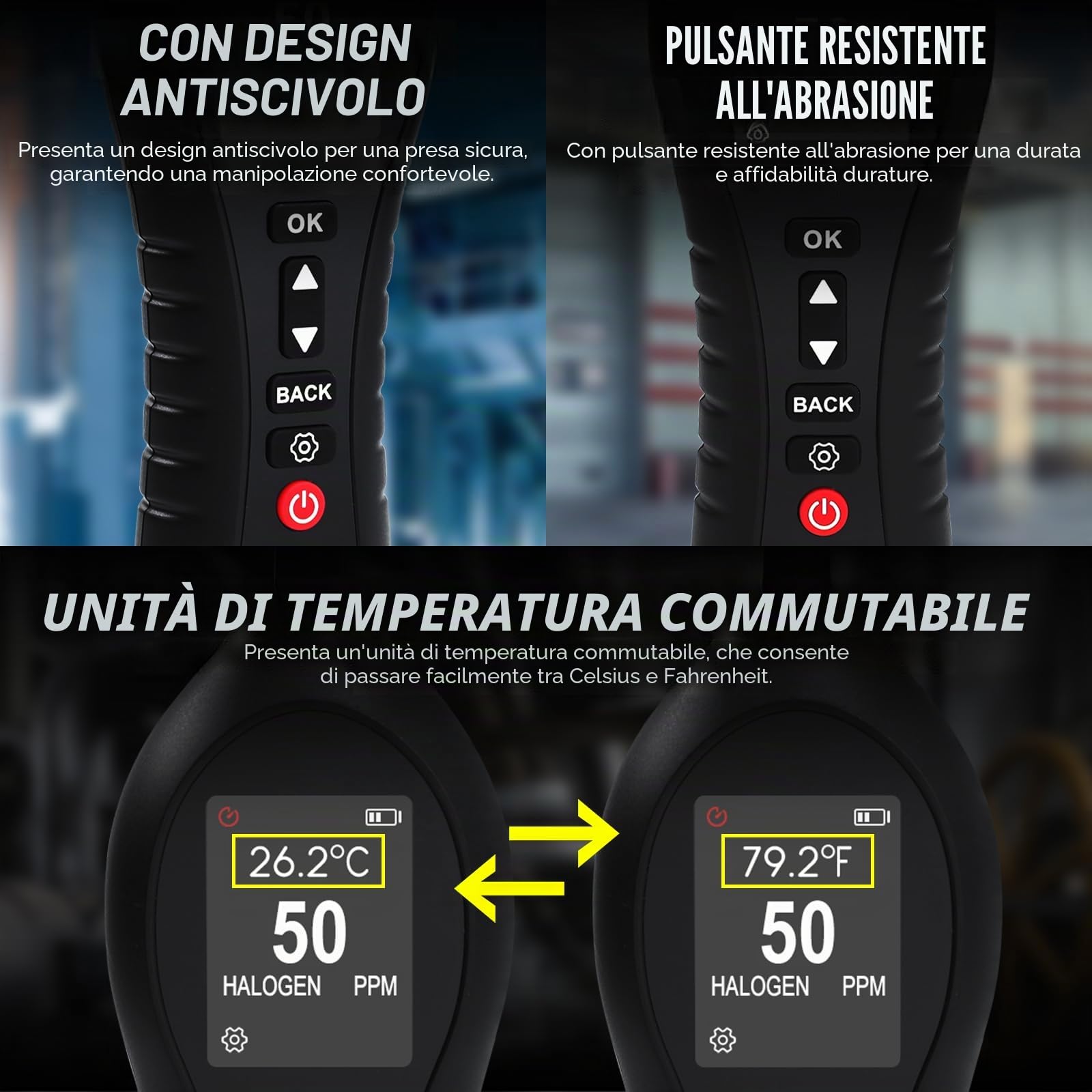 Rilevatore di perdite di refrigerante HVAC Freon Sniffer con sonda flessibile da 25,4 cm, gamma 0-1000 PPM, schermo colorato, per sistemi automobilistici e climatizzati (CFC, HCFC e HFC)