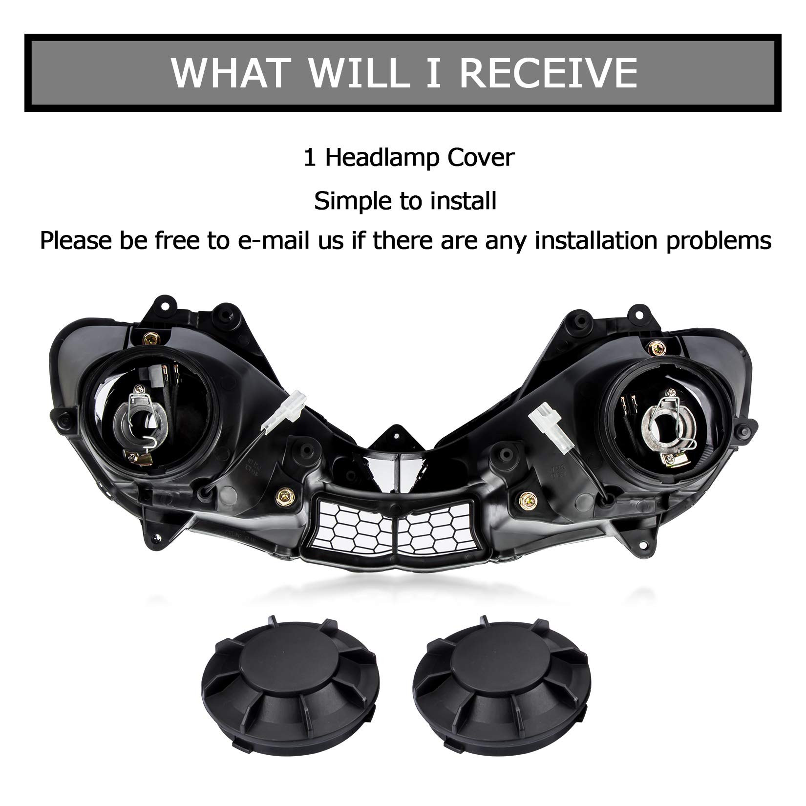 PSLER Couvercle De Phares De Moto, Avant Phare Lampe Frontale D'assemblage Composant Pour YZF R6 2003 2004 2005 Et Pour R6s 2006 2007 2008 2009