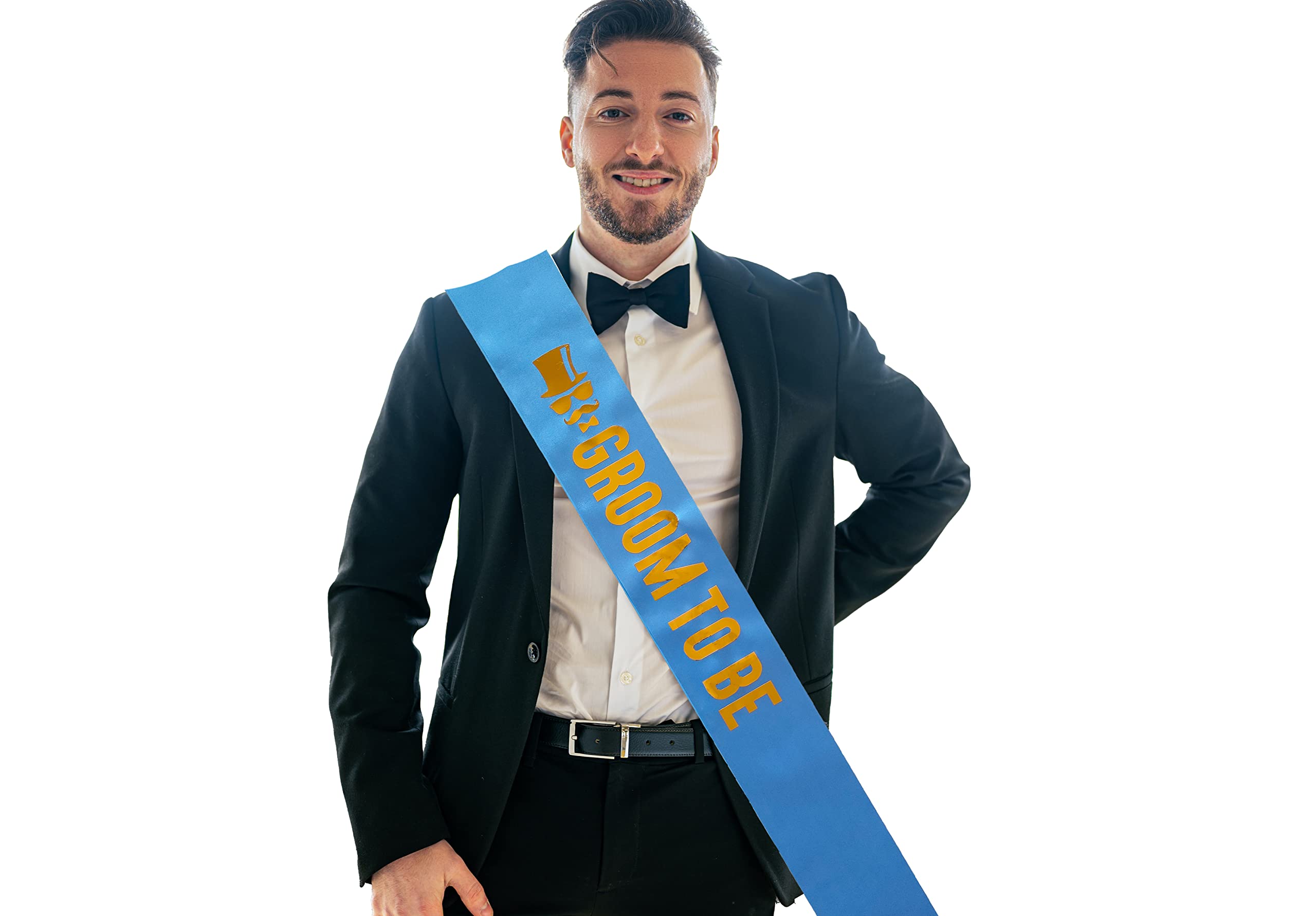Hubops Bride to be sash & Groom to be sash with Golden Text for Party Decoration Combo Pack (Blue and Pink) 1
