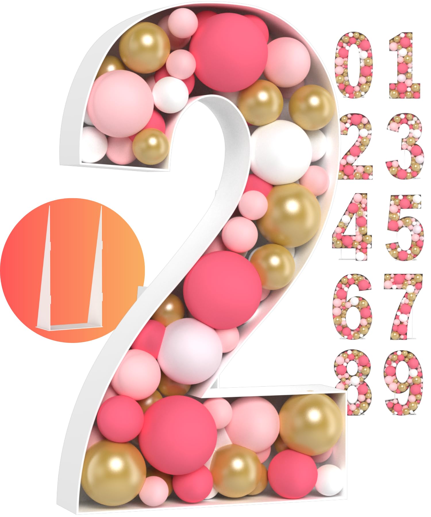 3FT Super Easy Assembly 2 Balloon Number - Number 2 Balloon Frame - Mosaic Numbers For Balloons - Ideal Number Balloon For Party Decorations - Globos De Cumpleaños