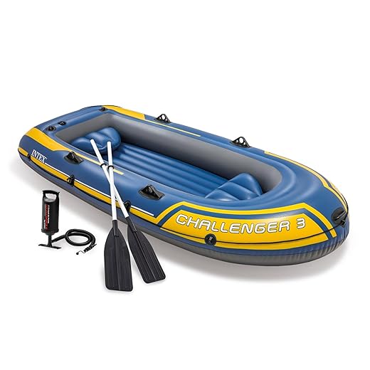 Intex Challenger 3 Set Inflatable Boat, 295 x 137 x 43 cm, 3-Piece, Blue/Yellow