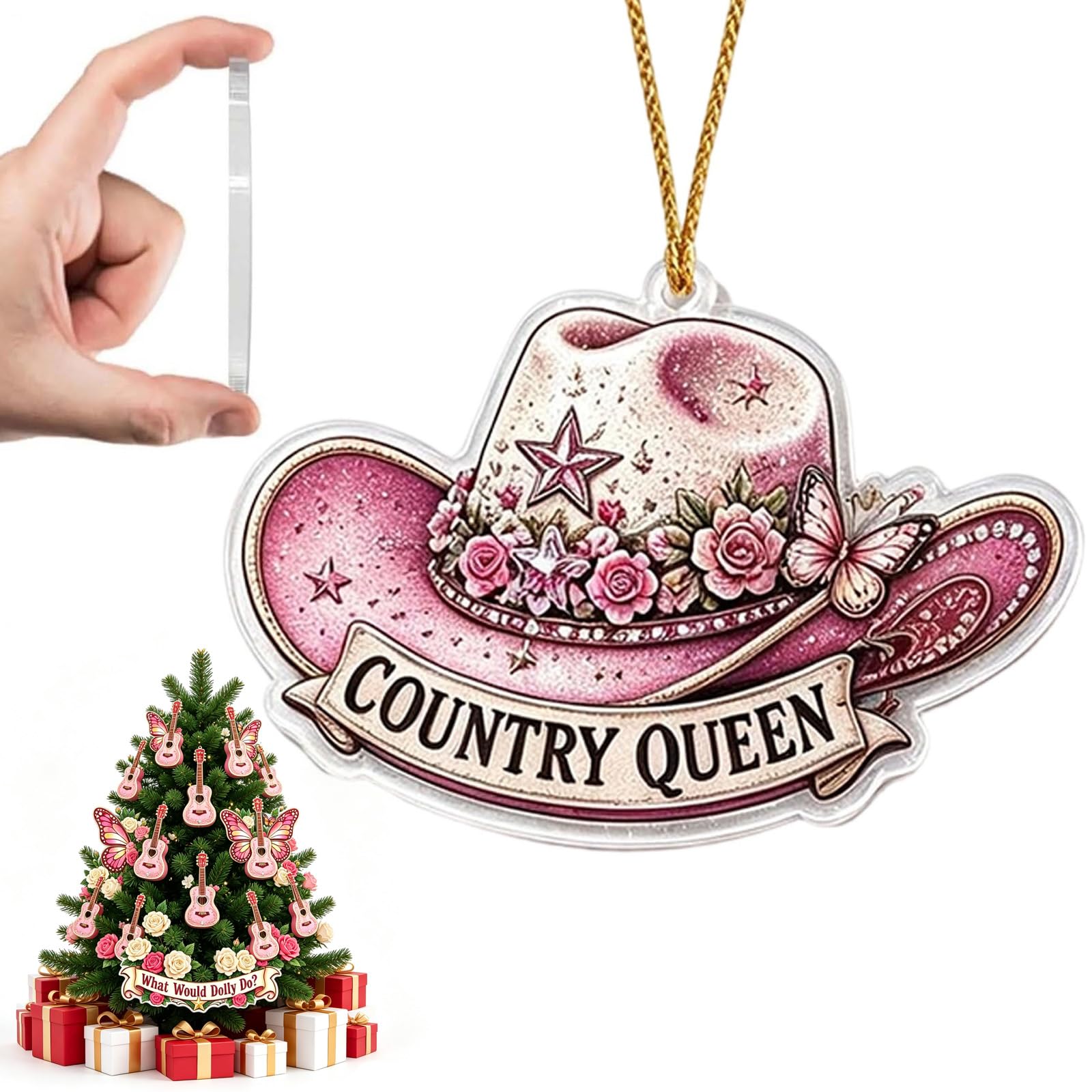 Dolly Parton 2026 Acrylic Pink Christmas Ornament, Dolly Memorial Gift