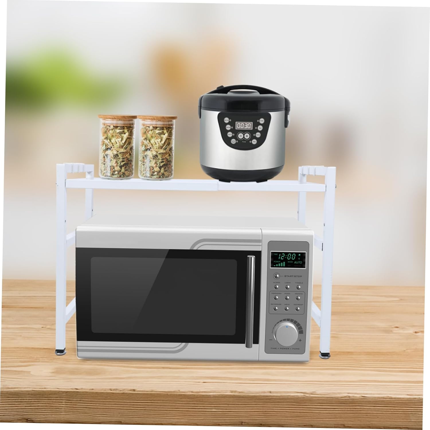 Ciieeo Multi Functional Telescopic Kitchen Storage Rack with Thickened Stable Shelf Retractable Desktop Organizer for Microwave Bathroom Sundries Holder Space Saving Storage Stand