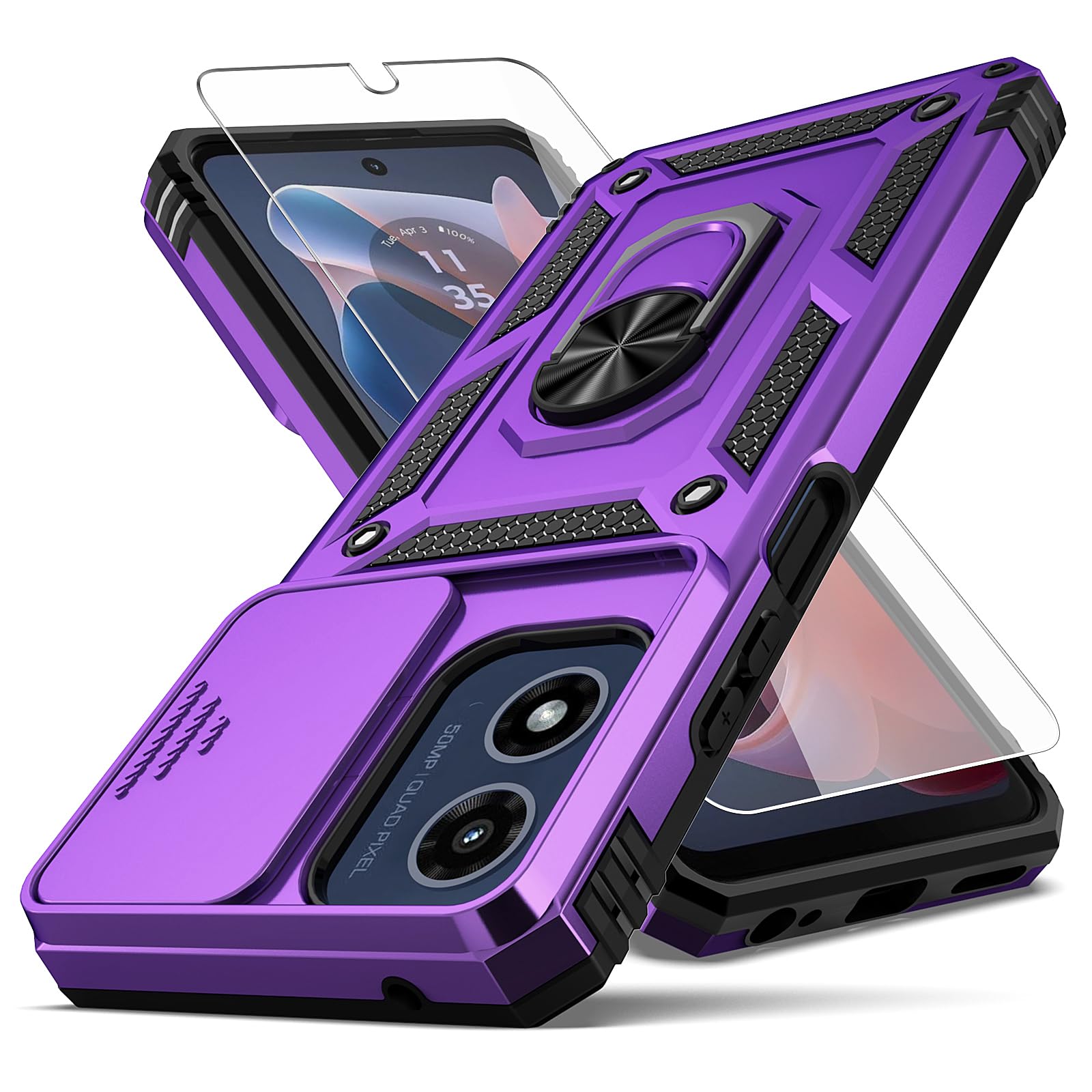 YZOK for Moto G 5G 2024 Case with Camera Lens Cover HD Screen Protector,[Military Grade] Car Mount Kickstand Shockproof Protective Case for Motorola G