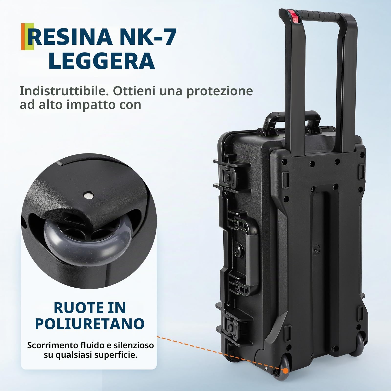 Valigia Fotografica Impermeabile Antiurto con Ruote – Divisori Imbottiti, Custodia Protettiva – Comparto Accessori, Borsa Documenti, Inserto Fotocamera – 22"x14"x9" – Per Fotocamera Subacquea