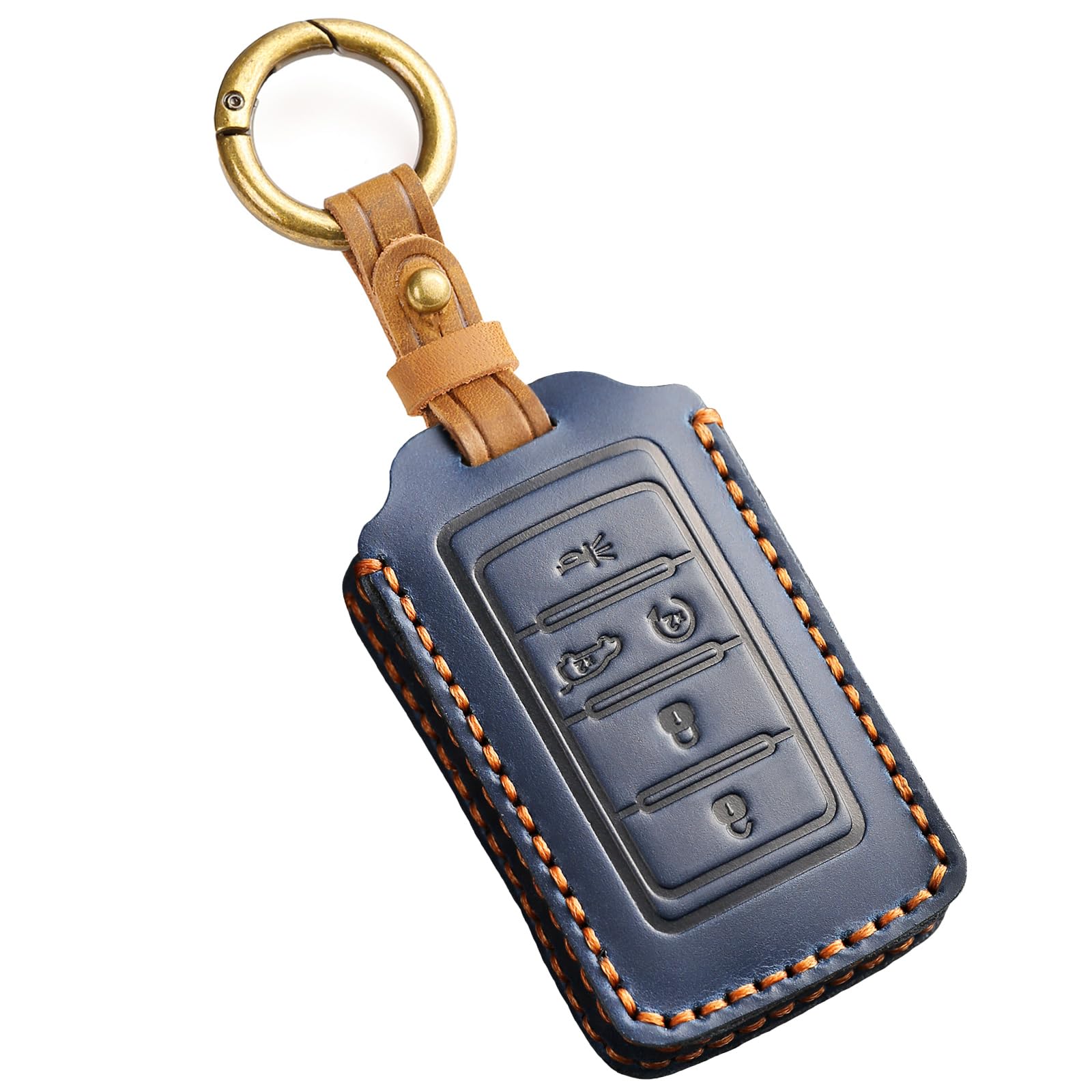 EASYANT Leather Key Fob Cover for Jeep 2021-2024 Grand Cherokee L Grand Wagoneer Key Case Protector keychain Smart Key Holder