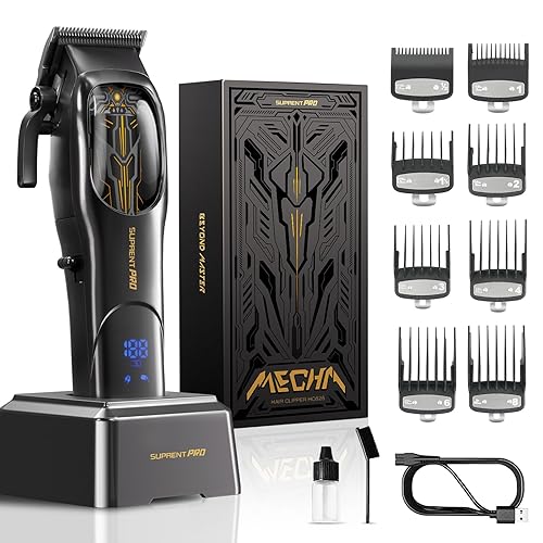 Miniatura 1 de Cortapelos inalámbricos ultra silenciosos para hombres, motor de alto par de 7800 RPM, bajo calor, cortapelos profesional con base de carga (negro)