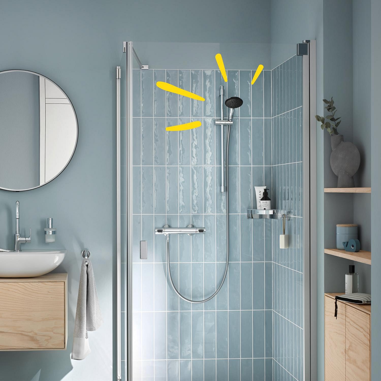 GROHE QuickFix Vitalio Start 110, Ensemble de douche avec Douchette Ronde 2 jets (Pluie et Stimulant) avec Flexible 1,5m, Economie d'Eau, Sélection Facile, Procédé Anti-Calcaire, Chromé, 2696010E