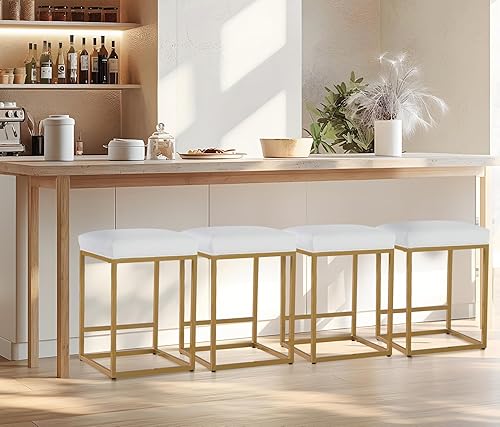 Miniatura 27 de Juego de 4 taburetes de bar marrones para encimera de cocina, taburetes de bar modernos sin espalda de 24 pulgadas, taburetes de bar industriales