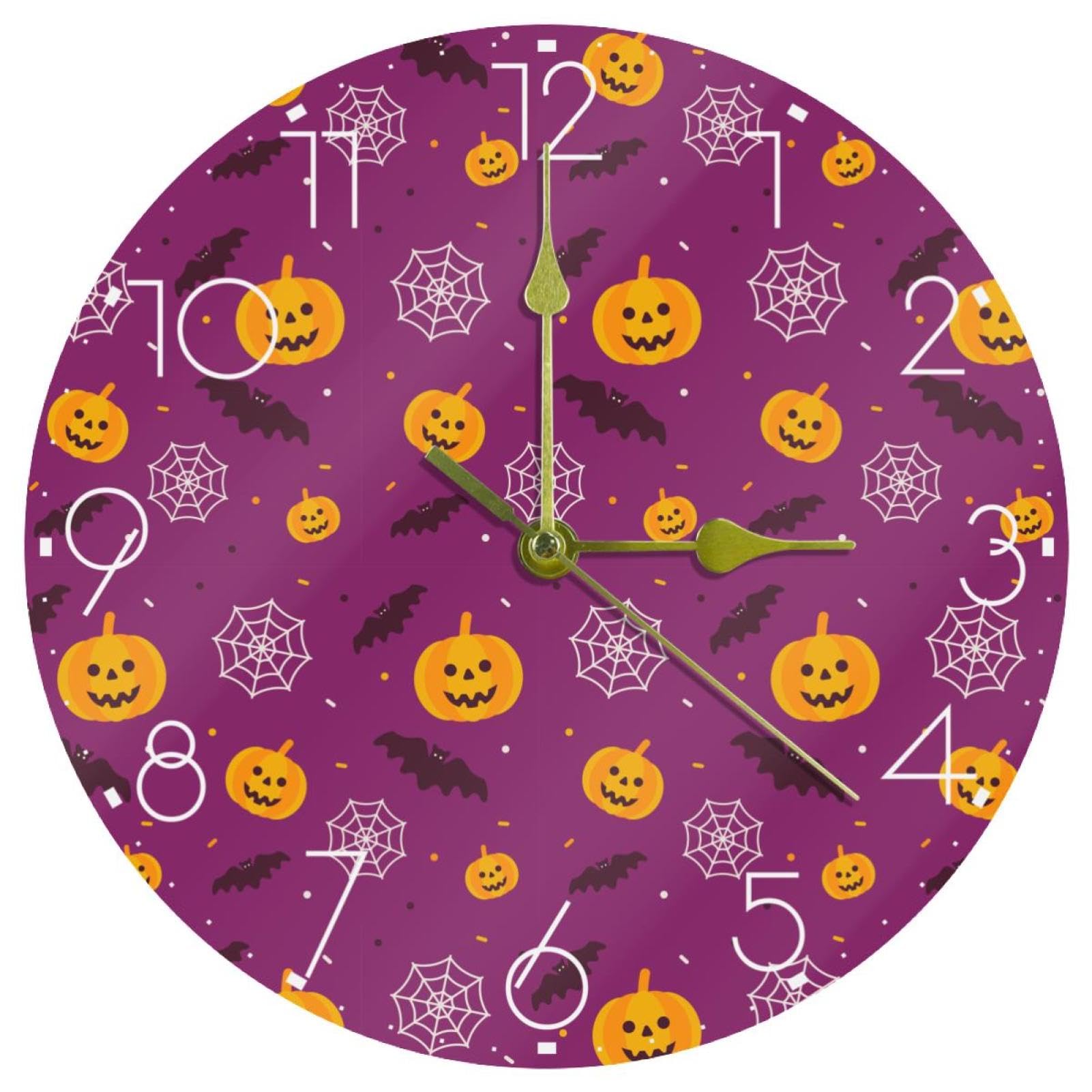 Horloge murale pour couloir et chambre motif araignée et citrouille d'Halloween