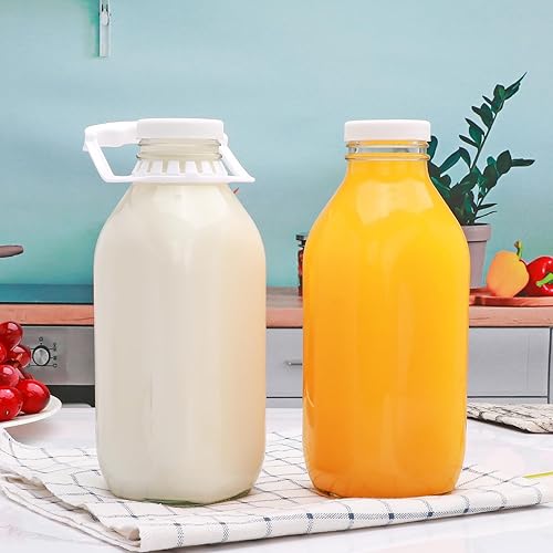 Miniatura 6 de Datttcc Tarros de leche cuadrados de 31 onzas, tarro de vidrio reutilizable, recipientes con tapas y asas de transporte, yogur, batidos, jugo, miel,