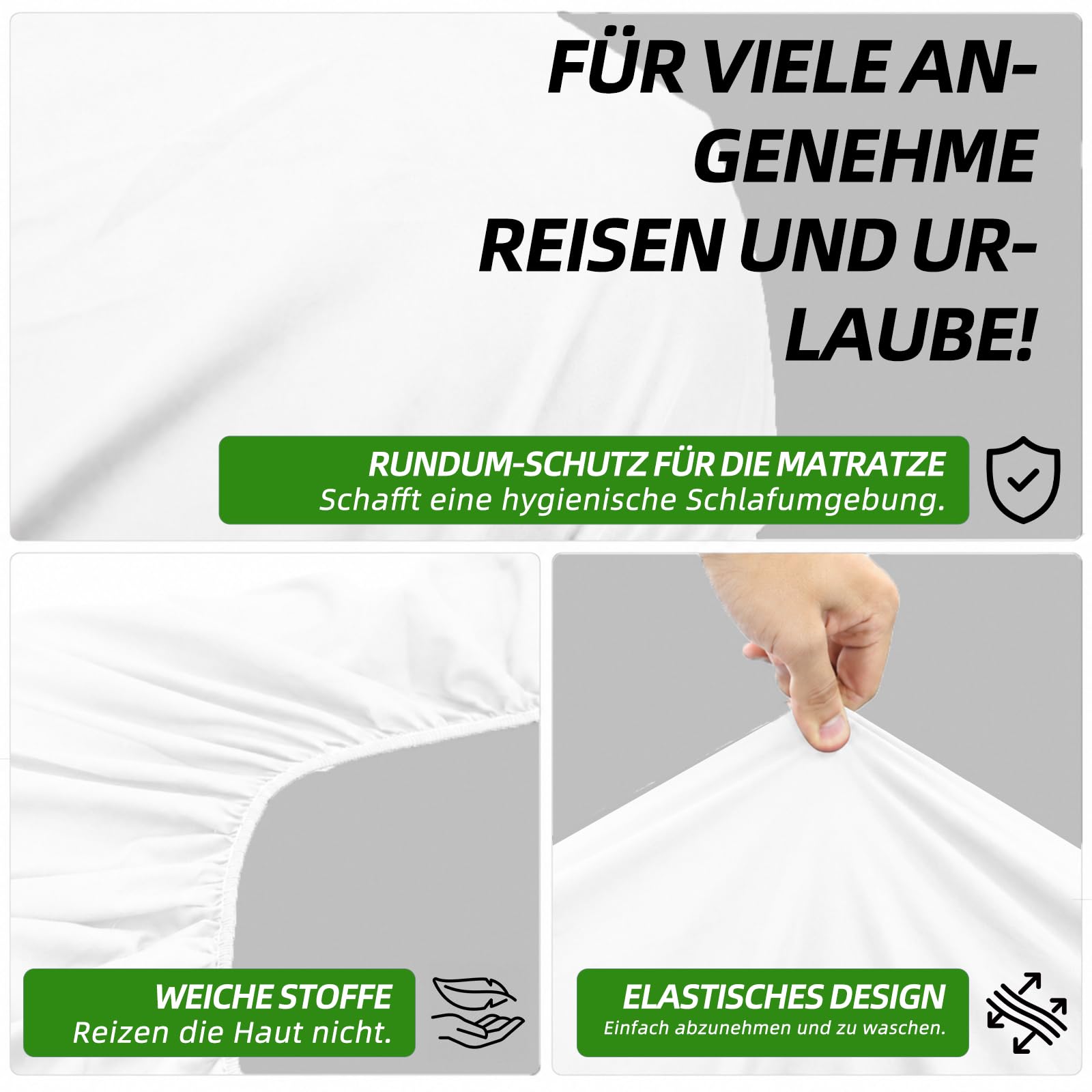 Parure de lit 4 pièces pour camping-car avec matelas central - Pour camping-car Volkswagen California/Mercedes-Benz Marco Polo/Fiat Ducato (blanc)