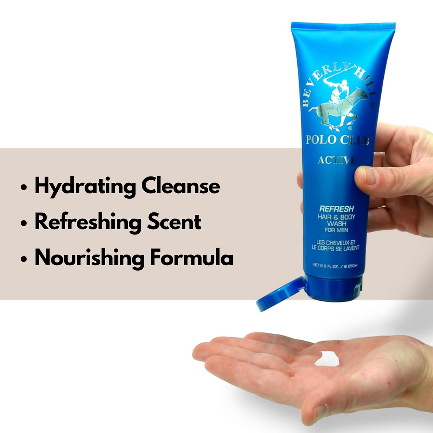 Beverly Hills Polo Club Men's Hair & Body Wash - Active Scent - Luxury Designer Fragrance, Refreshing & Long-Lasting Cleanser for Him, 8.5 oz - Image 3