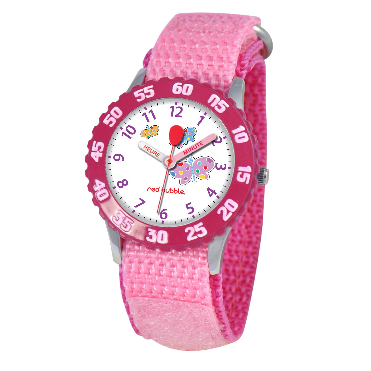Red-Bubble Watch W002056-Girls-educational, Pink Quartz White Dial Strap-Nylon