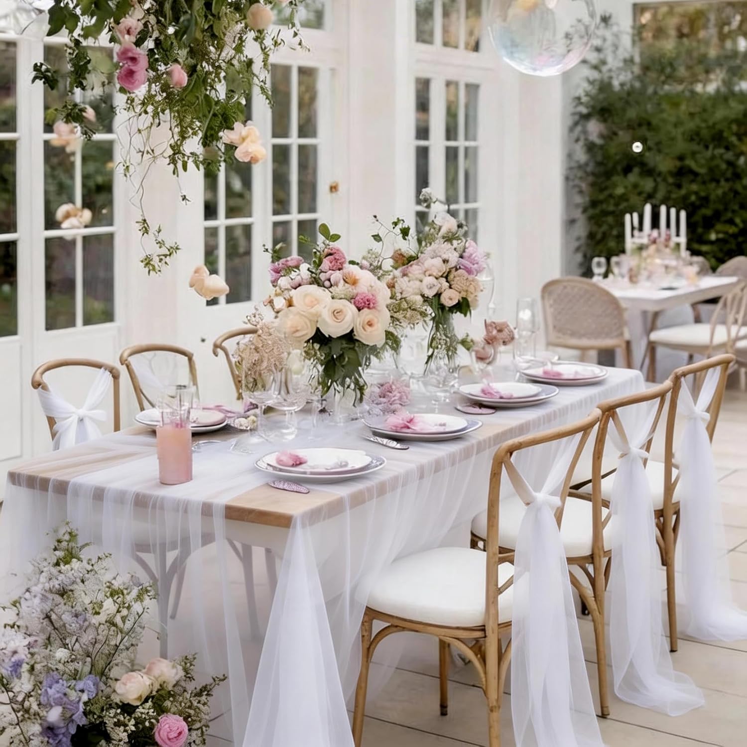 White Gauze Table Runner 10ft 120 Inch Tulle Fabric Seasonal Sheer Kitchen Dining Centerpieces Wedding Baby Shower Birthday Holiday Table Decor for Home Party