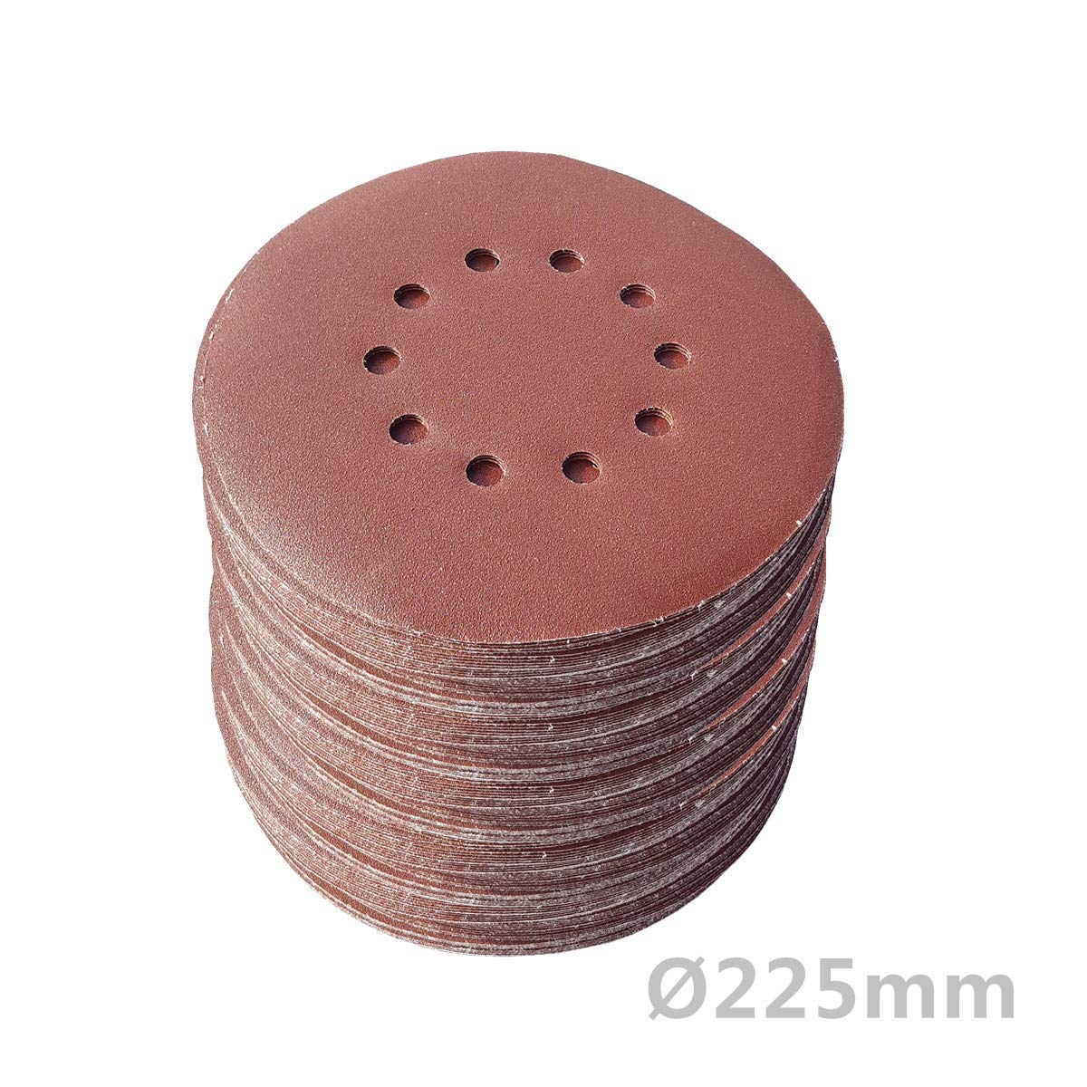25 unidades de discos abrasivos de 225 mm de diámetro, con 10 agujeros, grano P60, lijadora de cuello largo de Bohrfux