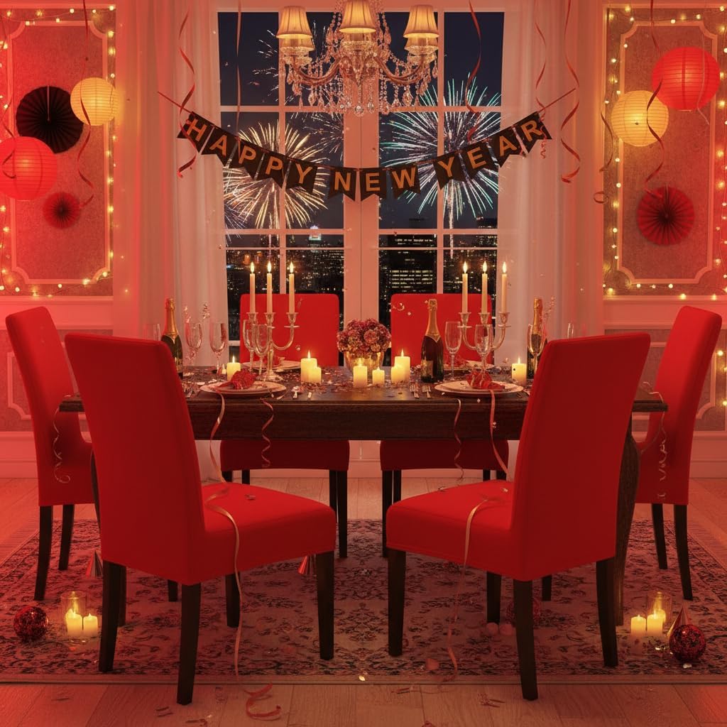 4 Pieces Spandex Stretch Washable Dining Room Chair Cover Chairs Protector Seat Slipcovers for All Seasons (Red, 4)