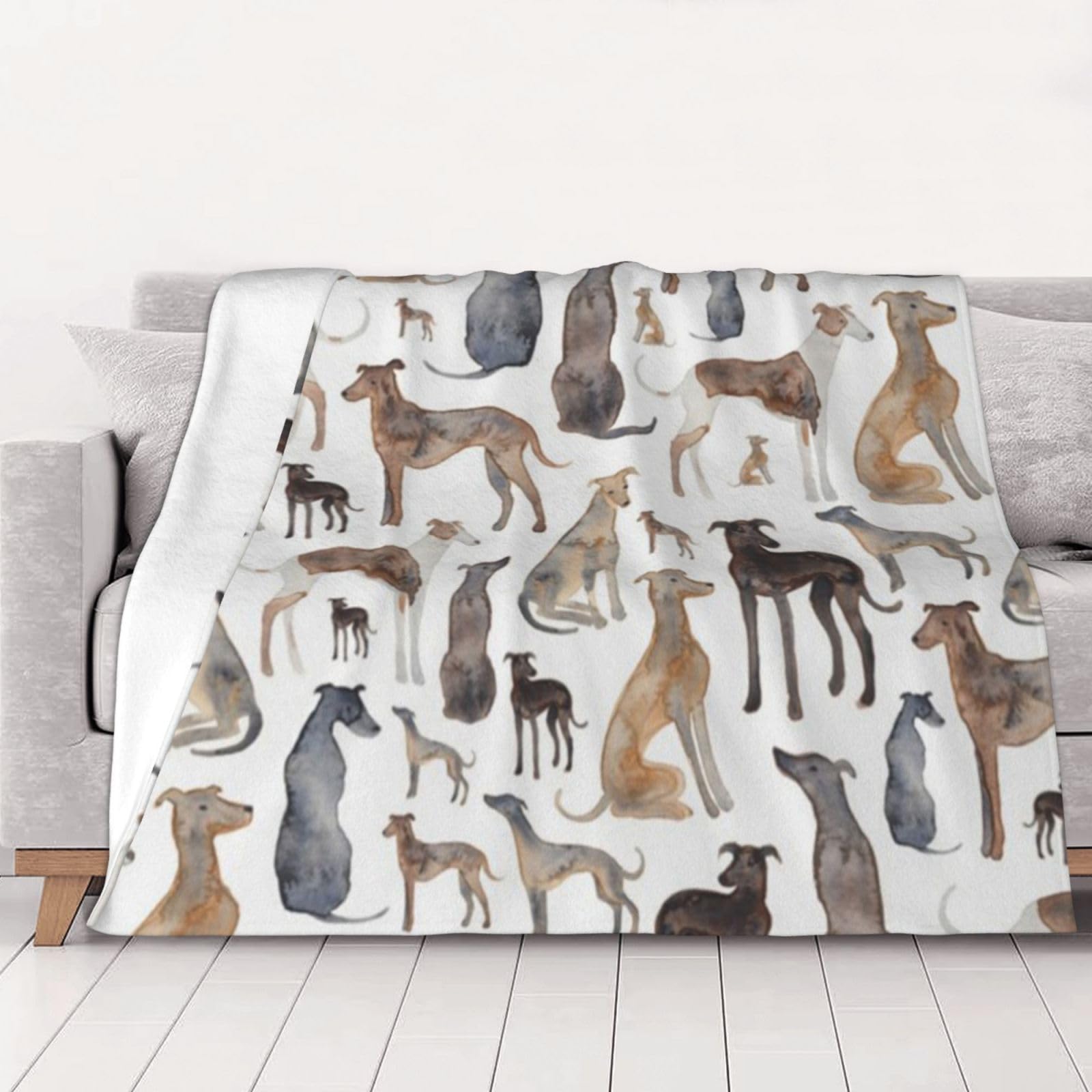 Tcoay Greyhound Whippet And Dog,Throw Blanket Soft Flannel Fleece Throw Blanket for Bed Sofa Travel,80"x60"