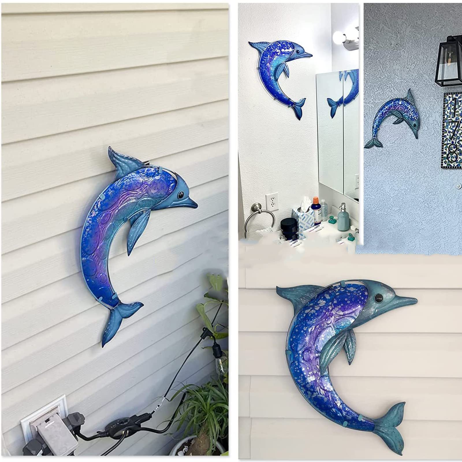 Sculpture Murale Dauphins En Métal - Décoration Murale Moderne, Style Animalier - Pour Salon, Chambre, Boutique - 3