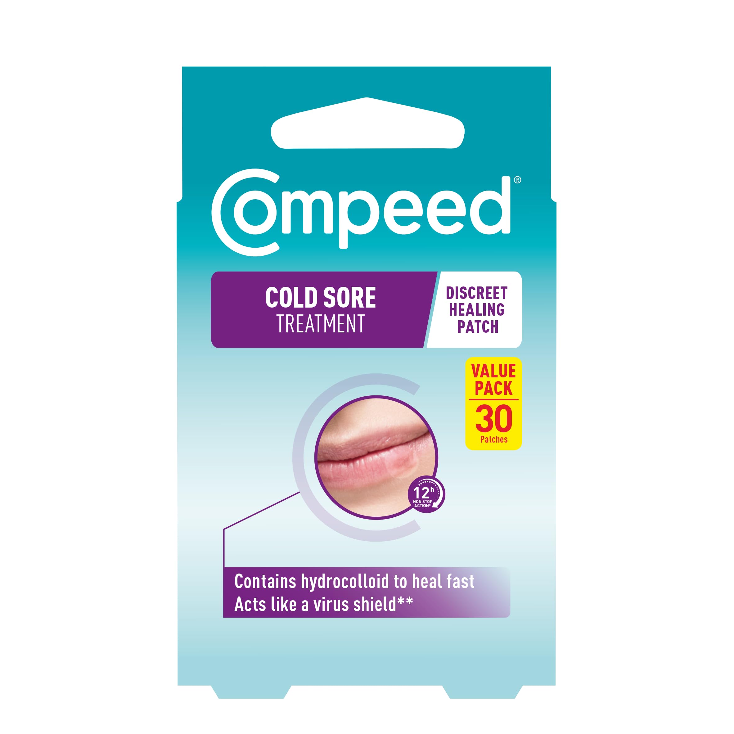 Compeed Hydrocolloid Cold Sore Treatment Patches (30 Invisible Plasters for Cold Sores)