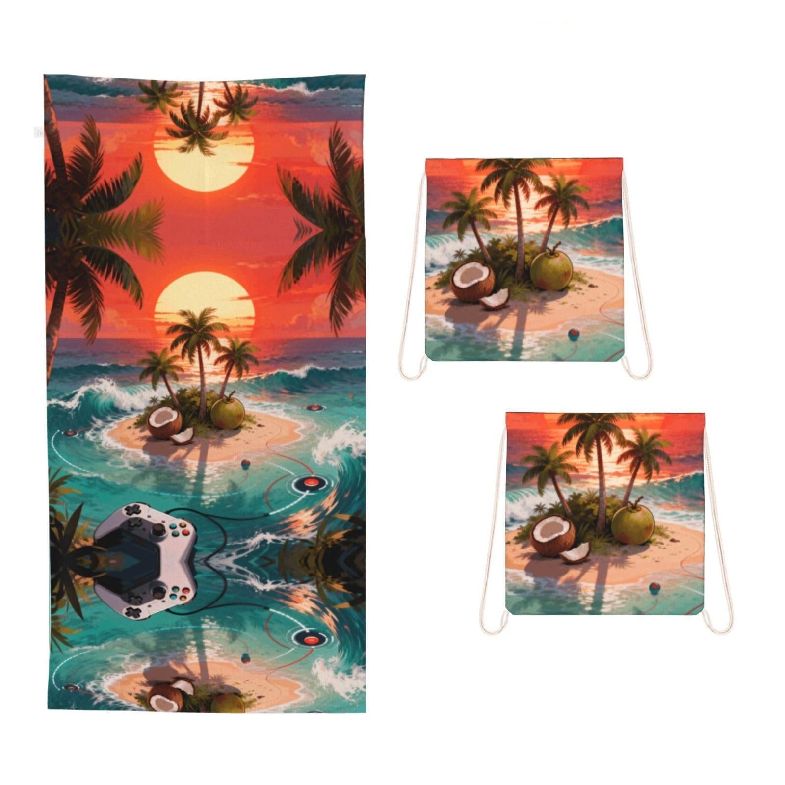 CNTDBU Beach games 2 in 1 Packable Towel Bag-Large Beach Towel with Stuff Sack, Super Absorbent Microfiber Travel Towel for Pool