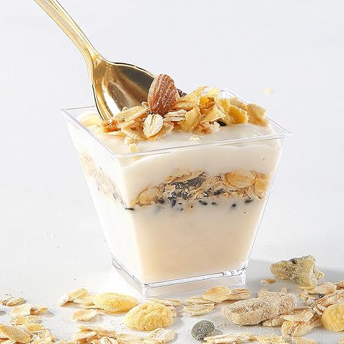 Miniatura 4 de supernal 2oz Square Plastic Mini Dessert Cups with Gold Spoons,Parfait Appetizer Cup,100pcs Cups,100pcs Gold Spoons,Perfect for Mini tazas de postre