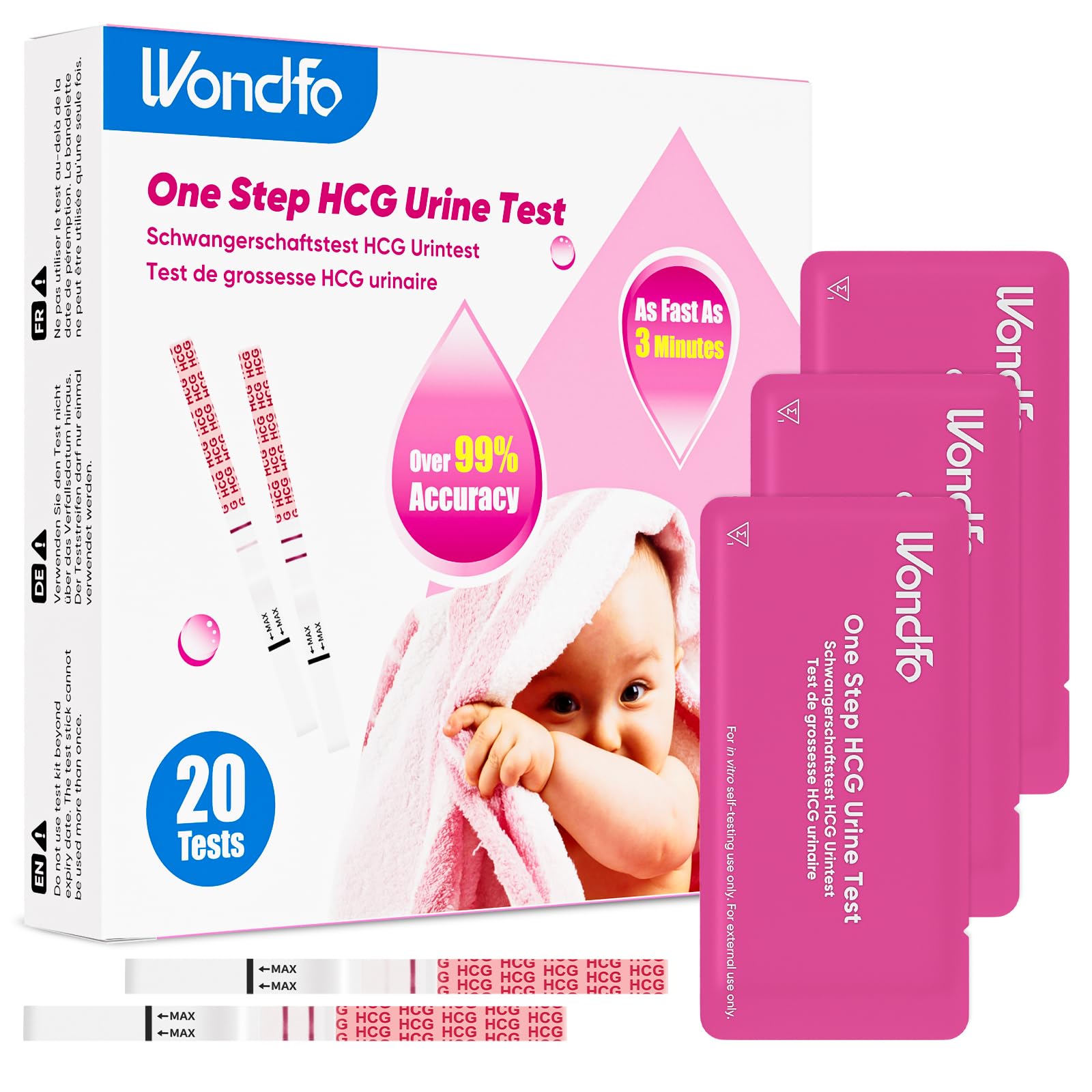 Wondfo Schwangerschaftstest 20x Frühschwangerschaftstest 10mIU/ml Ultra Frühtest Schwangerschaft Pregnancy Test