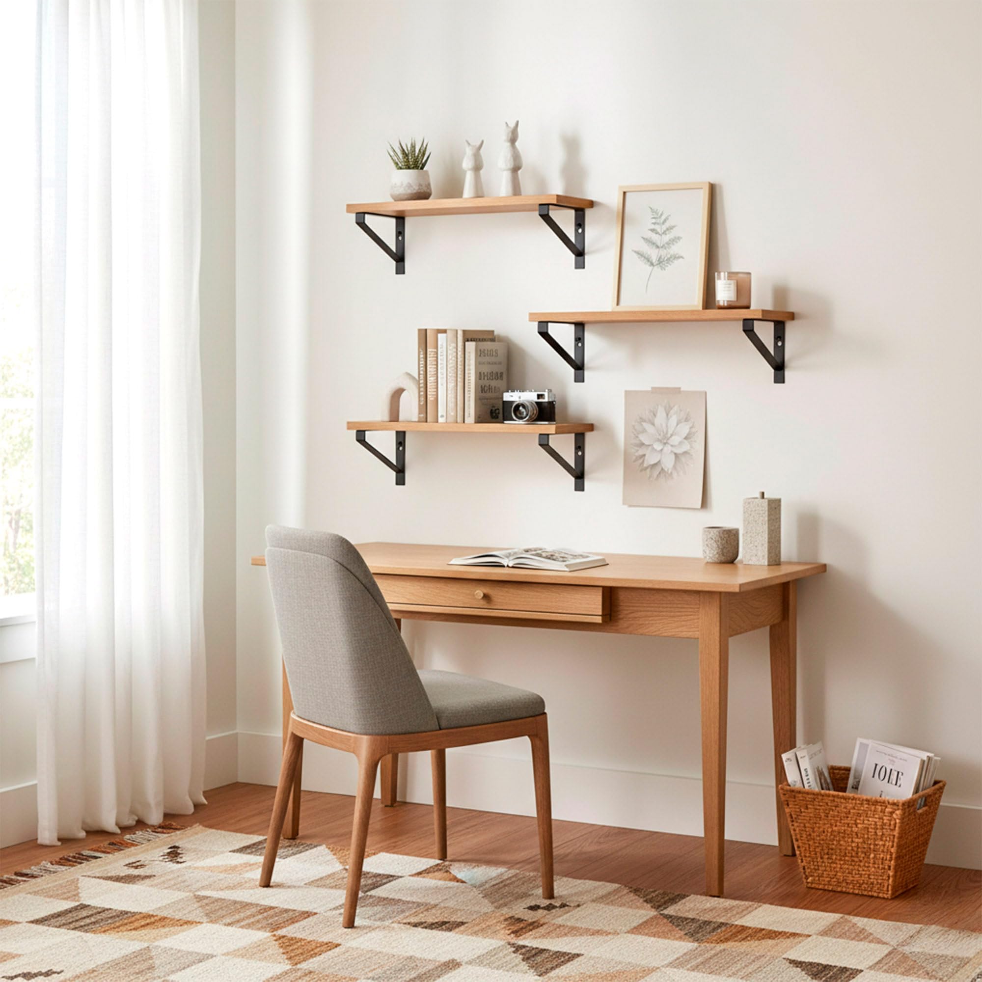 AKTIVE MAX Home Set de 3 estantes de Pared, 42, 34 y 28 cm, Peso máximo 6 kg, con Estructura metálica Negra, Efecto Roble, Decorativa, para salón, Dormitorio, Cocina, Oficina (18484)