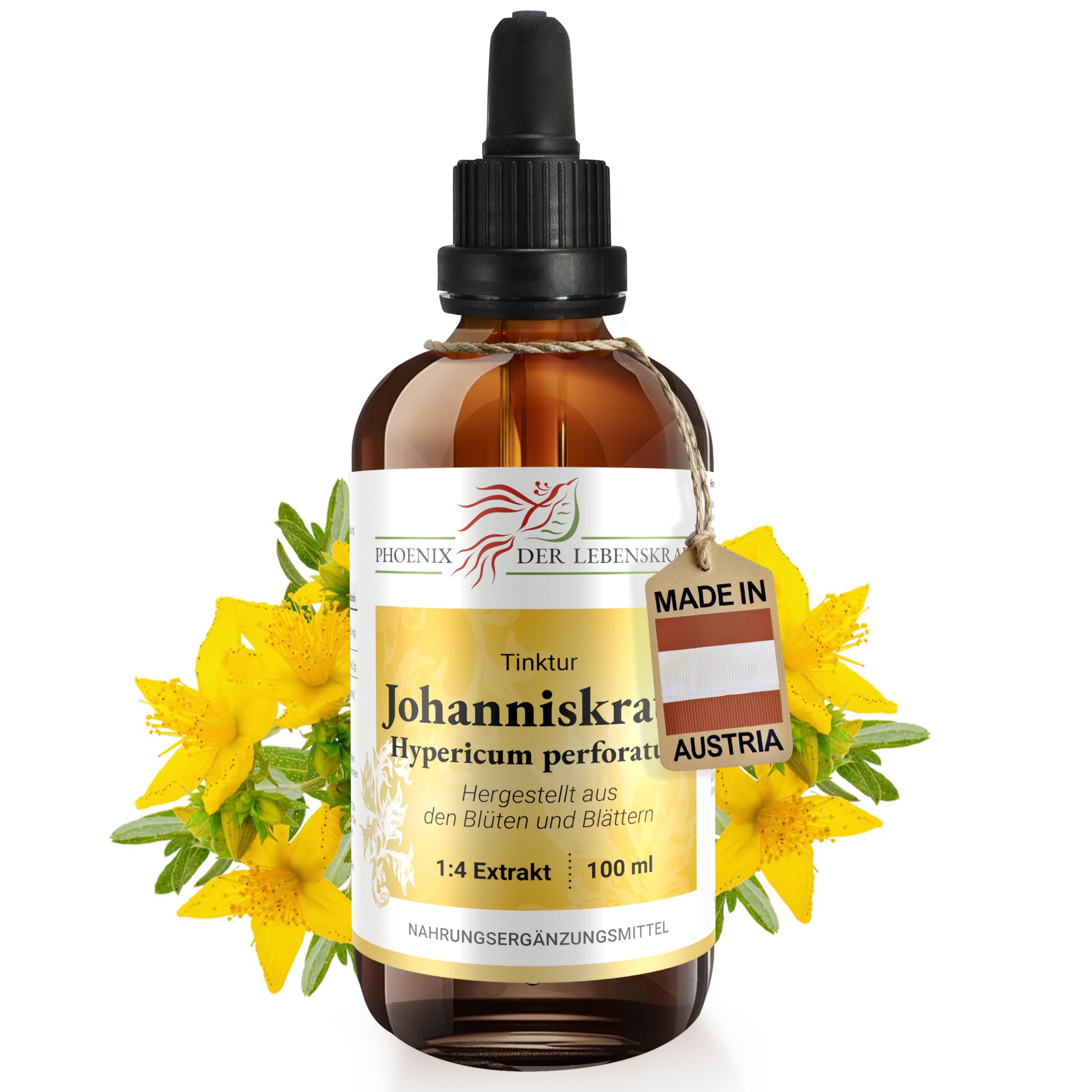 Johanniskraut Tinktur 100ml | Hypericum perforatum Tropfen (1:4 Extrakt) | Top Premium Qualität aus Österreich | Veganes Nahrungsergänzungsmittel | Echtes Johanniskraut, Tüpfel-Johanniskraut