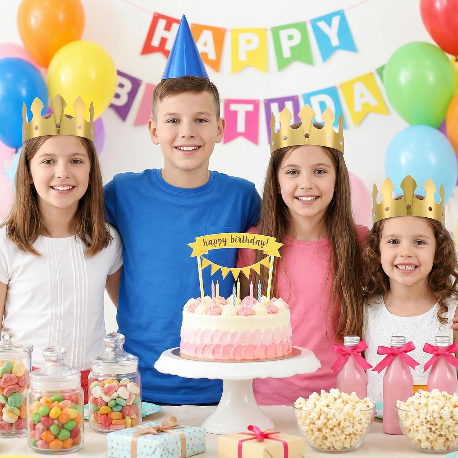 200pcs Gold Paper Crowns Bulk,Classic Style King Crown Princess Hats for Adults Birthday Celebration Party Supplies