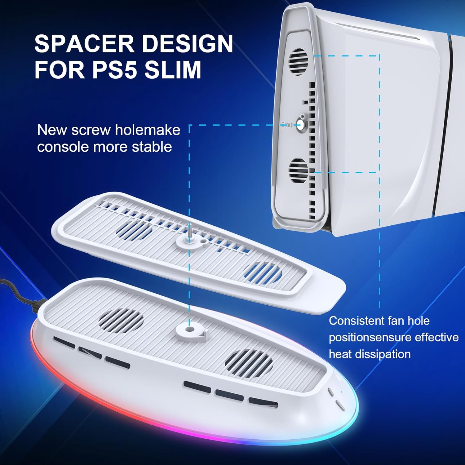 Cooling Fan Base Stand for PS5/PS5 Slim/PS5 Pro 2 Speed Fans Cooling Station with Control&RGB Light DIY Decoration Game Console Cool Fan Accessories (Black) - Image 5