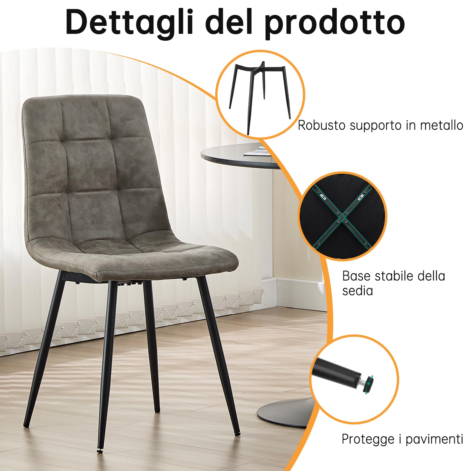 ANVOFONG Sedie Sala da Pranzo set da 6,Panno Tecnico Sedie Cucina,Salotto Con base in Metallo,Adatto a Sale da Pranzo, Soggiorni,Cucine,Camere da Letto e Sale di Ricevimento-Khaki