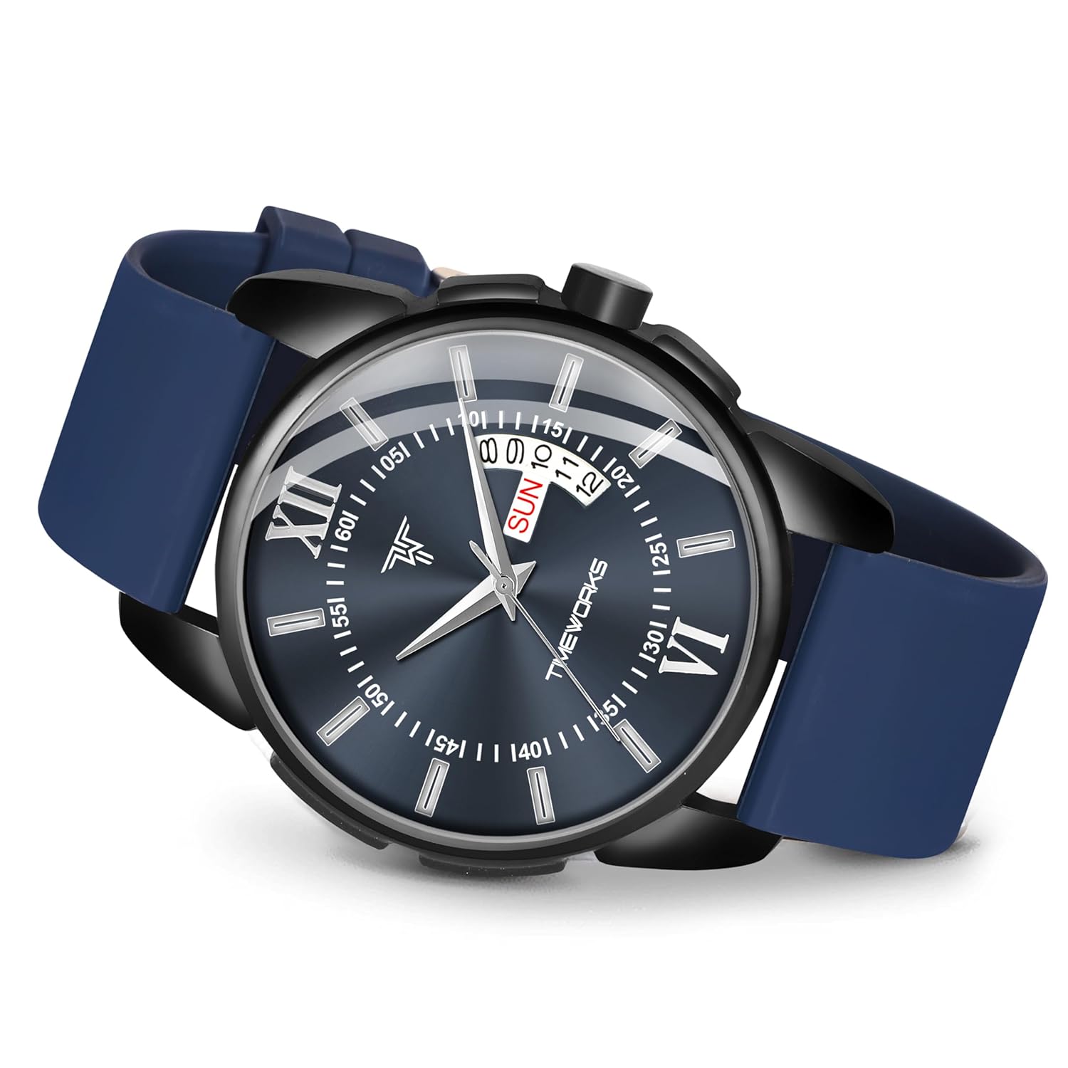 TIMEWORKS Analogue Day & Date Luxury Watch for Men & Boys with 3D Dome Glass, Japanese Quartz Movement & Premium Silicon Strap