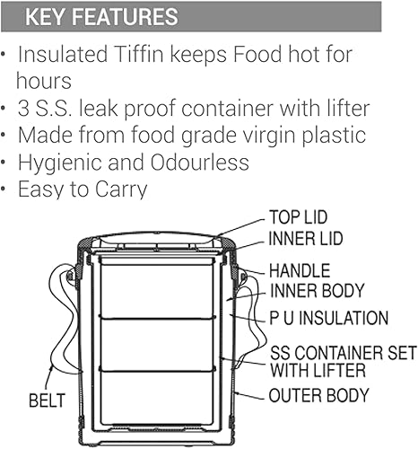 Miniatura 5 de MILTON Fiambrera para oficina Econa Delux 3 contenedores Hot Tiffin (azul)
