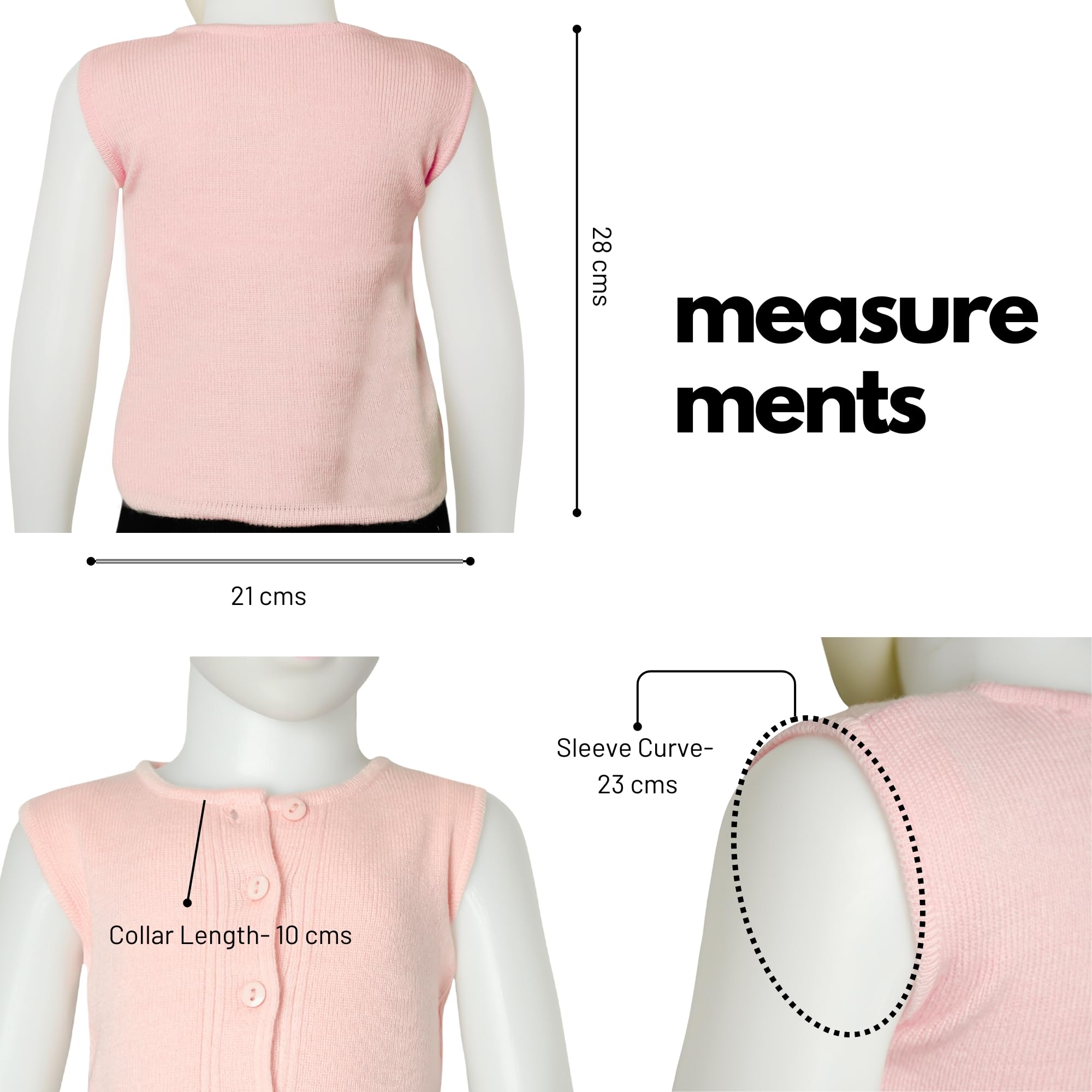 THE LITTLE LOOKERS Front Open Half Sleeves Sweaters/Inner/Bandi/Wollen Vest for New Born Babies/Infants(0-3 Months) (Pink & White) - Image 5 thumbnail