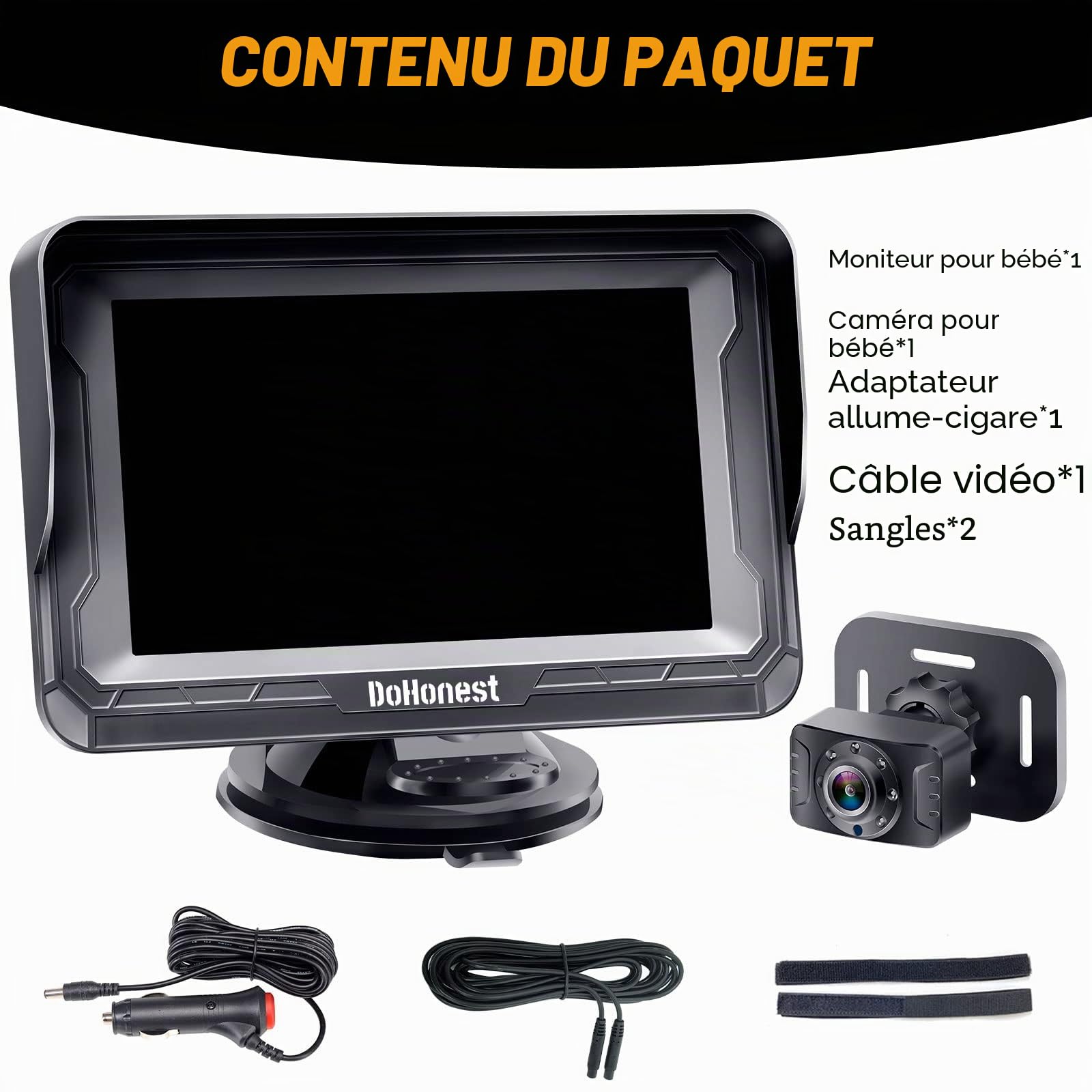 DoHonest Caméra de voiture pour bébé HD 1080p avec écran – Siège de sécurité enfant Miroir de voiture pour bébé pour visage arrière 5 minutes Installation facile Vision nocturne V33